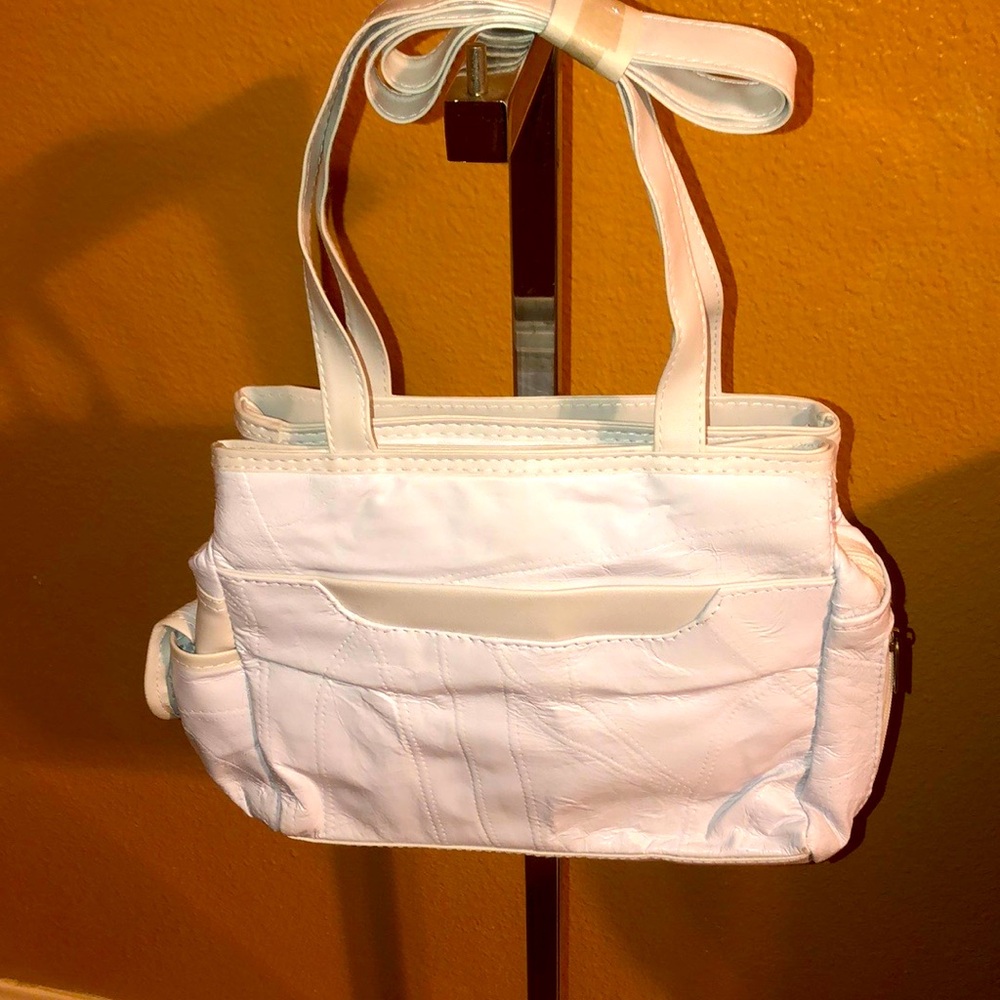 White genuine leather and PVC crossbody bag